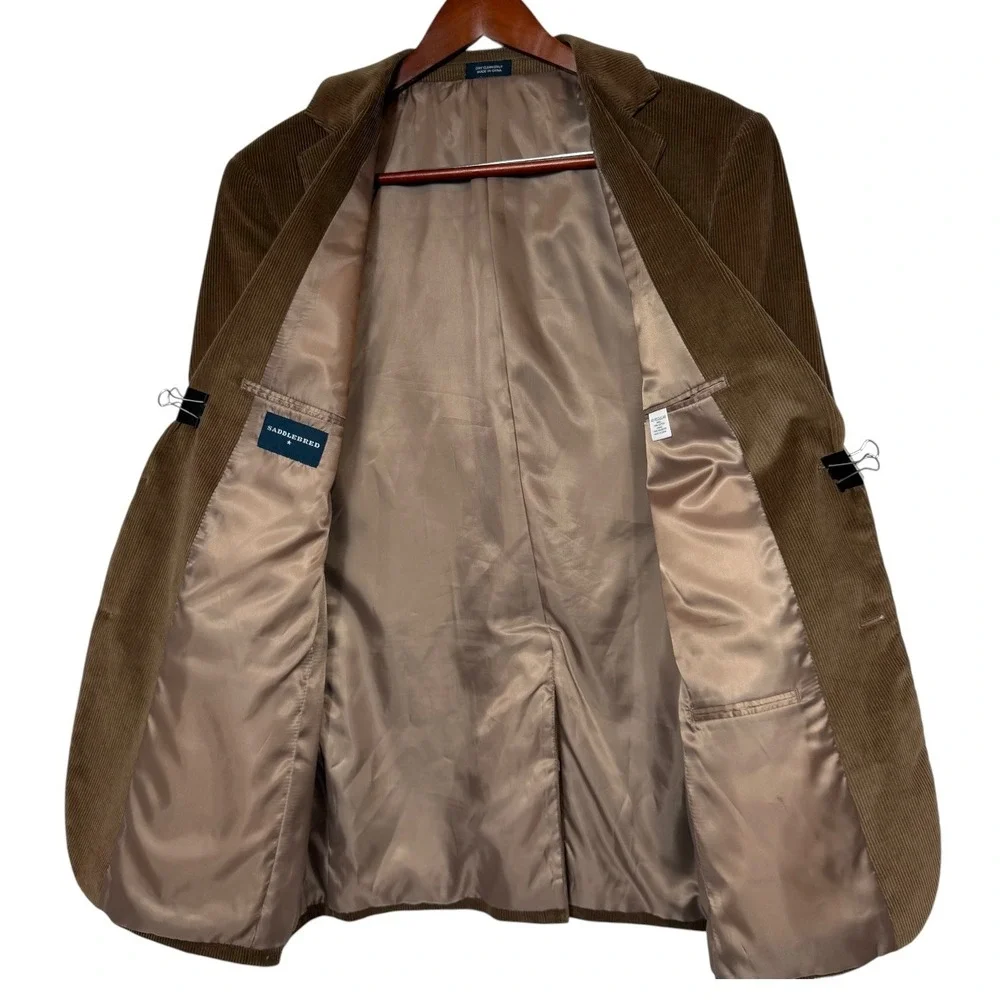 Saddlebred Mens Corduroy Blazer Sport Coat Tan Brown Two Button Jacket 42R